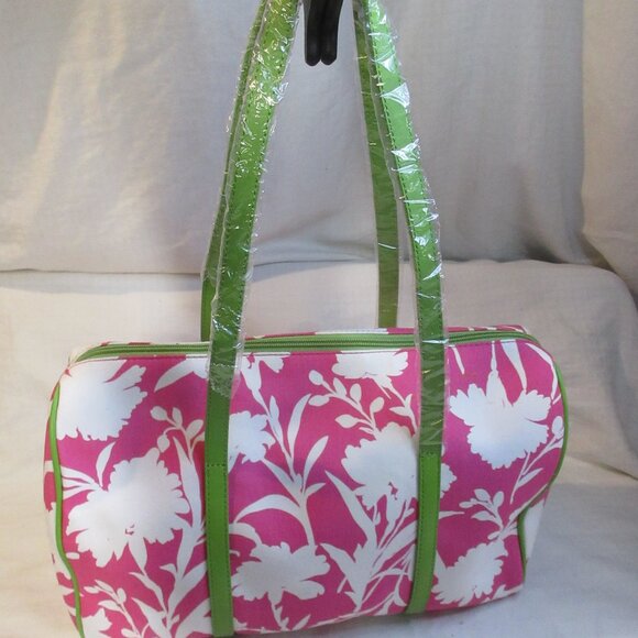 PUTU BY J MACLEAR PINK WHITE FLORAL & GREEN STAPS & LINING BAG~ - Picture 12 of 12